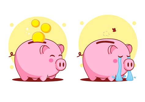 Cartoon illustration happy and sad piggy bank. Saving money concept ...