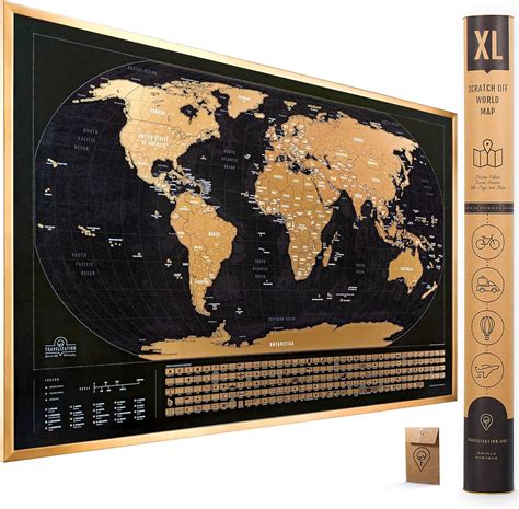 XL Scratch Off Map of The World with Flags - 36 x 24 Easy to Frame ...