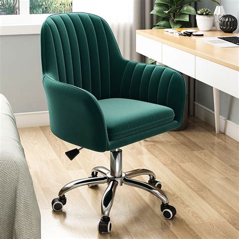 Green Upholstered Velvet Channel Tufeted Adjustable Height Swivel Task ...