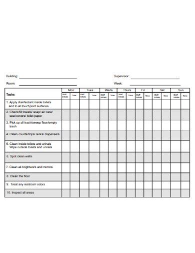 Restroom Checklist 10 Examples Format Pdf Examples - Bank2home.com