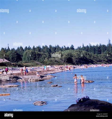 Swimming at Beach at Tribune Bay Provincial Park on Hornby Island in Northern Gulf Islands ...