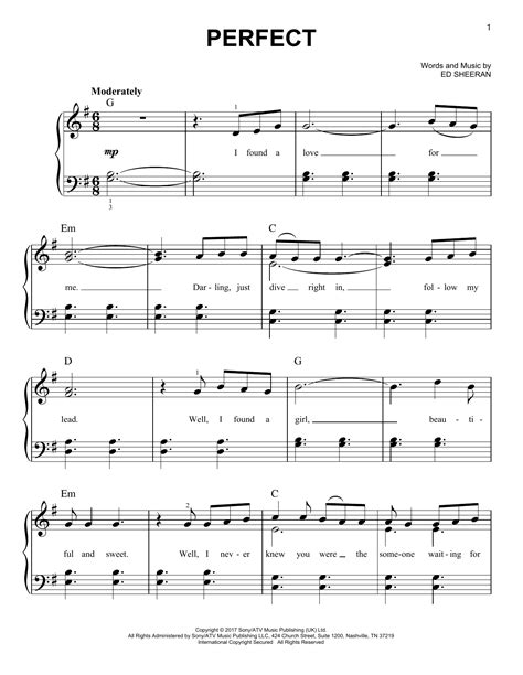 Ed Sheeran 'Perfect' Sheet Music and Printable PDF Music Notes ...