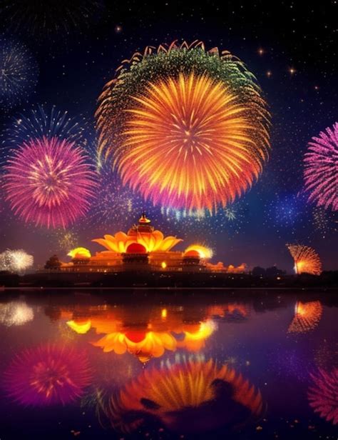 Premium AI Image | A Diwali fireworks display with a kaleidoscope of colors lighting up the ...