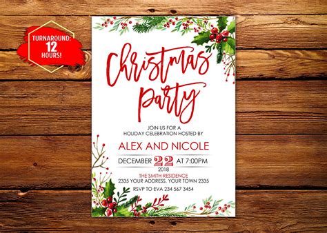 Christmas Party Invitation. Christmas Dinner. Holiday Party Invite ...