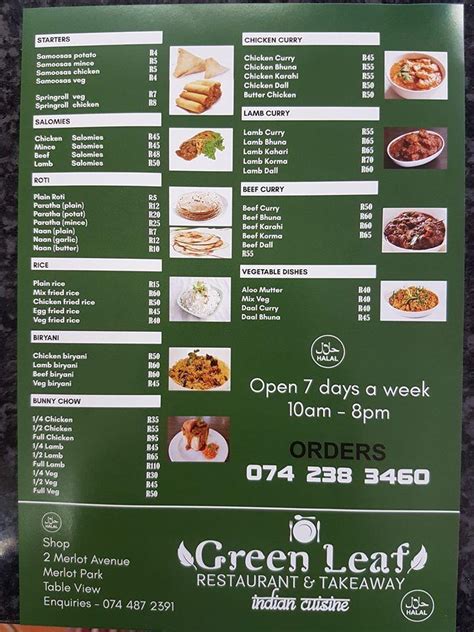 Menu at Green Leaf Restaurant & Takeaway, Cape Town