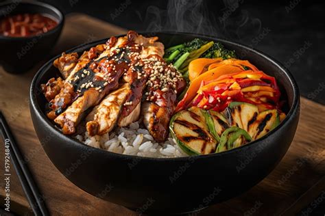 korean chicken bowl delicious food, generate AI Stock Illustration | Adobe Stock