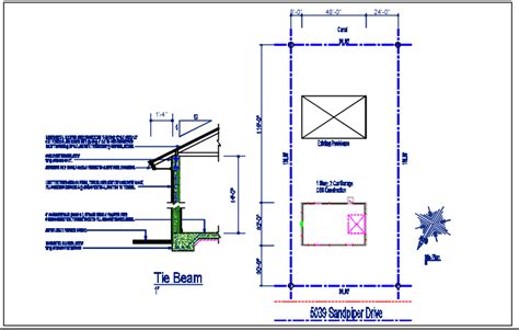 Tie beam plan section view detail dwg file - Cadbull