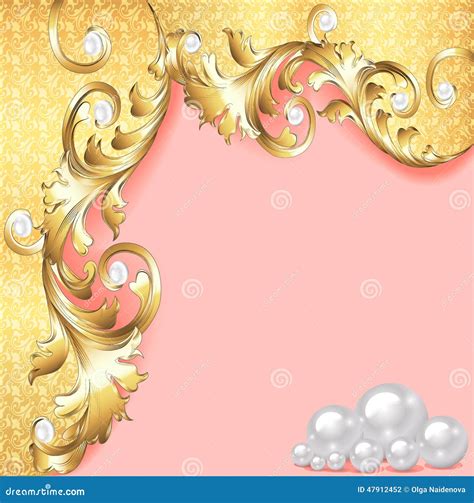 Pink Background With Gold Ornaments And Pearls Stock Vector - Image: 47912452