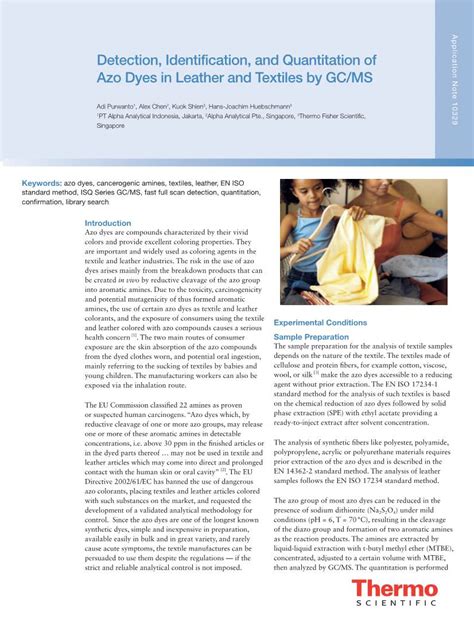 Detection, Identification, and Quantitation of Azo Dyes in Leather - DocsLib