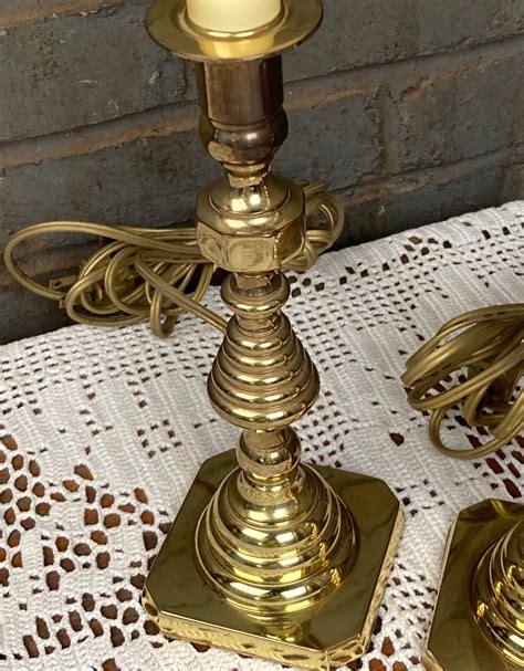 Pair of Baldwin Brass Table Lamps, Colonial Williamsburg Style, Candlestick Lamps