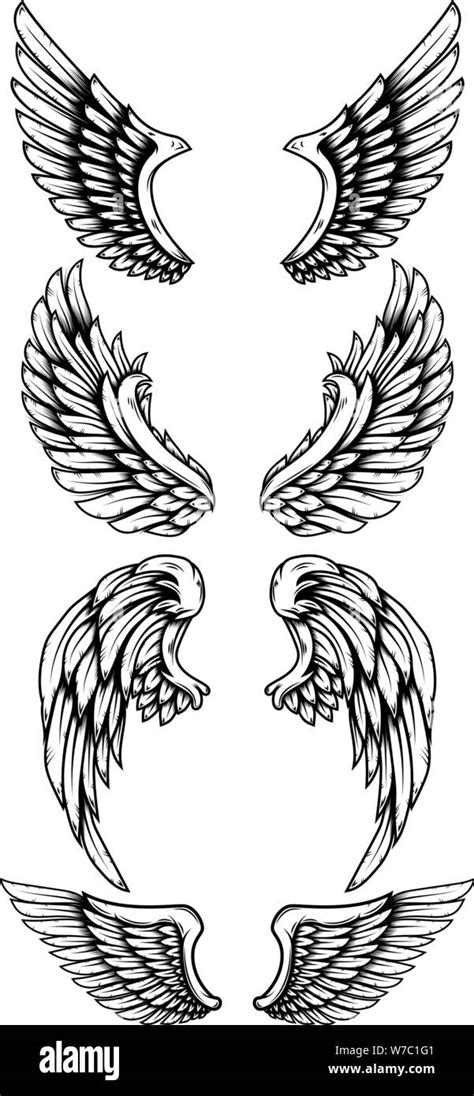 Set of eagle wings in tattoo style. Design element for logo, label ...