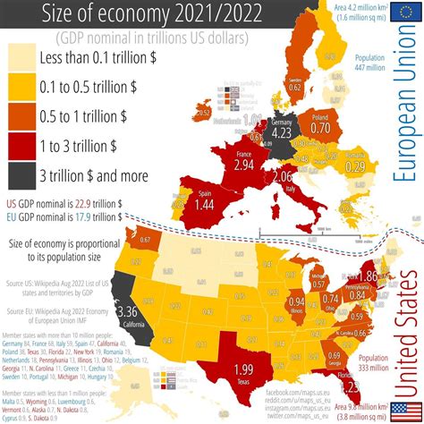 Size of economy across the US and the EU measured... - Maps on the Web