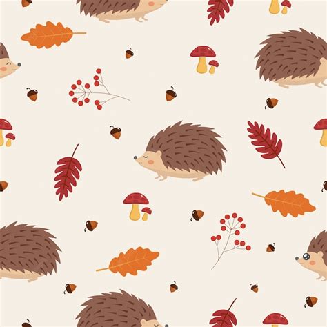 Premium Vector | Seamless autumn pattern with leaves and hedgehog.