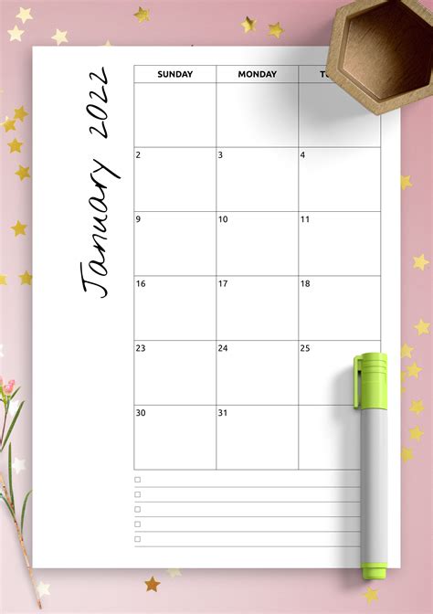 Download Printable Monthly calendar with notes PDF