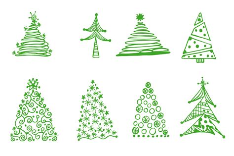 Christmas tree, set, sketch, vector | Custom-Designed Illustrations ~ Creative Market