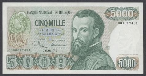 Belgium banknotes 5000 Belgian francs banknote 1971 Andreas Vesalius ...