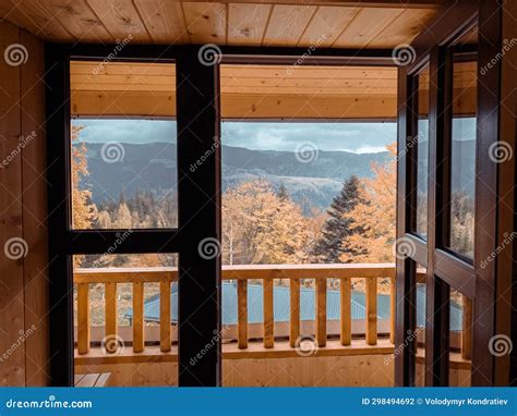 View from the Window of a Modular Prefabricated House in the Mountains ...