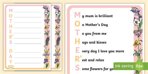 Mother's Day Acrostic Poem Example (teacher made) - Twinkl