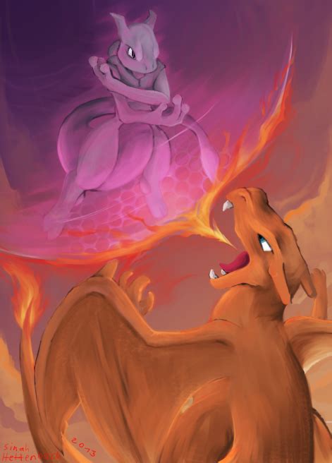 Mewtwo vs Charizard by MyraethCorax on DeviantArt