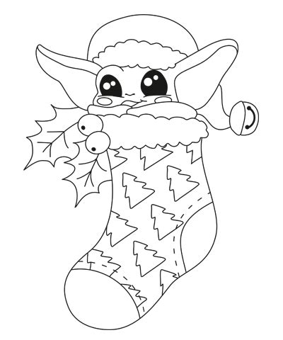 Baby Yoda Christmas Coloring Page