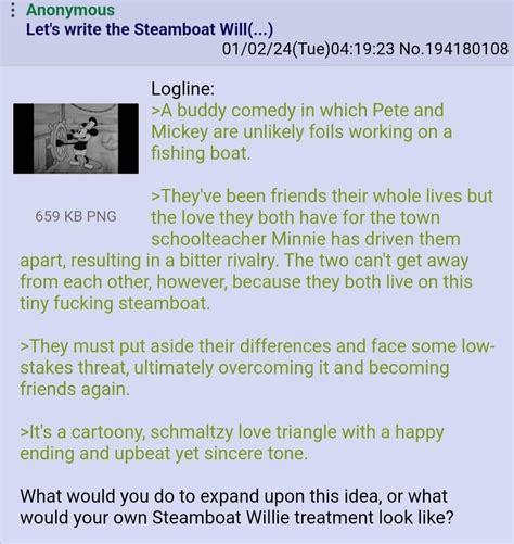 Anon pitches an idea for Steamboat Willie remake : r/4chan