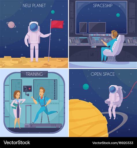 Space mission cartoon concept square Royalty Free Vector