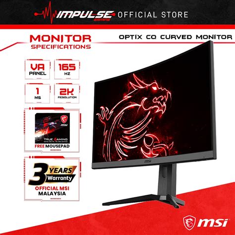 MSI Optix Series Curved Gaming Monitor G27CQ4 E2 / G32CQ4 /G32CQ4 E2 (VA Panel, 165hz-170hz, 1ms ...