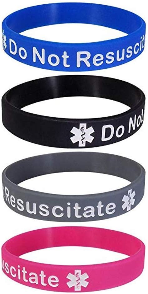 Pack of 4 Do Not Resuscitate DNR Bracelet Silicone Wristband Medical Alert (Gift Box Goodies) UK ...