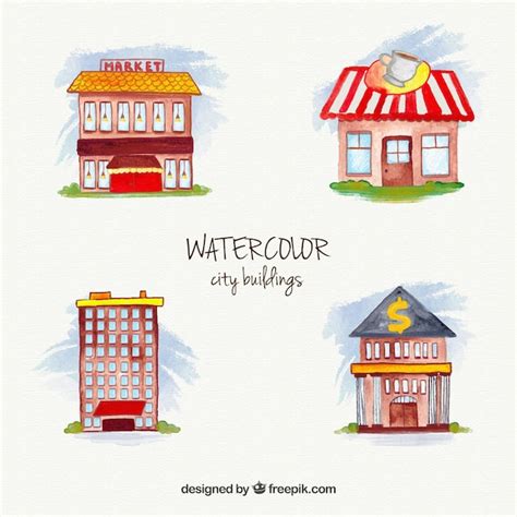 Free Vector | Variety of watercolor city buildings