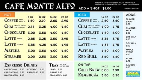 Menu - Cafe Monte Alto