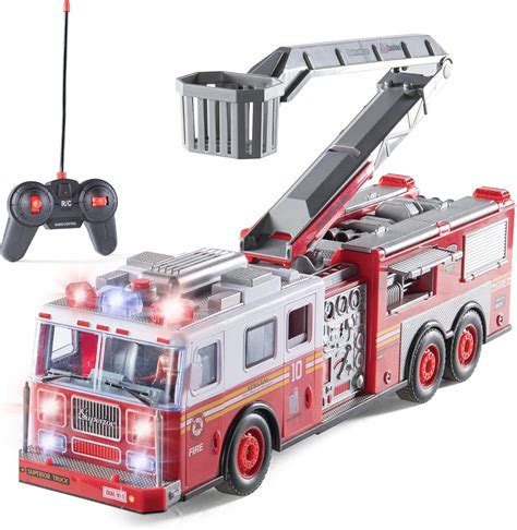 Prextex RC Fire Engine Truck Remote Control 14-Inch Rescue Fire Truck ...