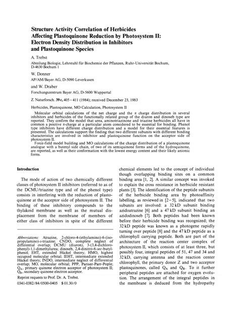 (PDF) Structure Activity Correlation of Herbicides Affecting Plastoquinone Reduction by ...