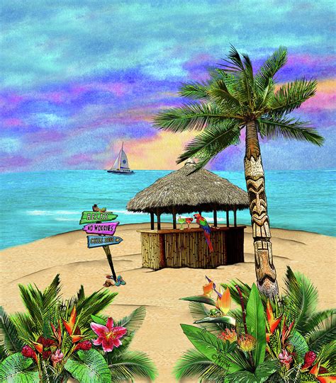 Tropical Island Tiki Hut Digital Art by Messina Graphix - Pixels