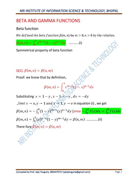 Beta & Gamma | PDF | Function (Mathematics) | Complex Analysis