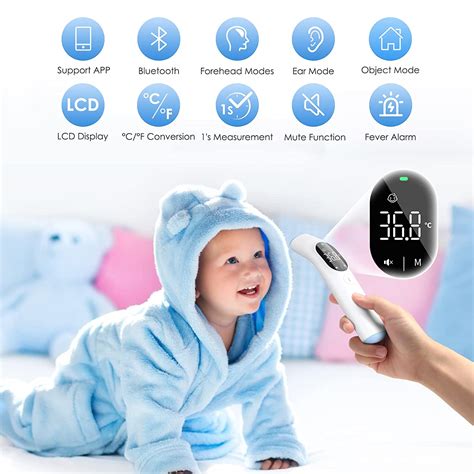 Ear Thermometer, KKmier Forehead Thermometer for Adults, Bluetooth & App Connected Non-Contact ...