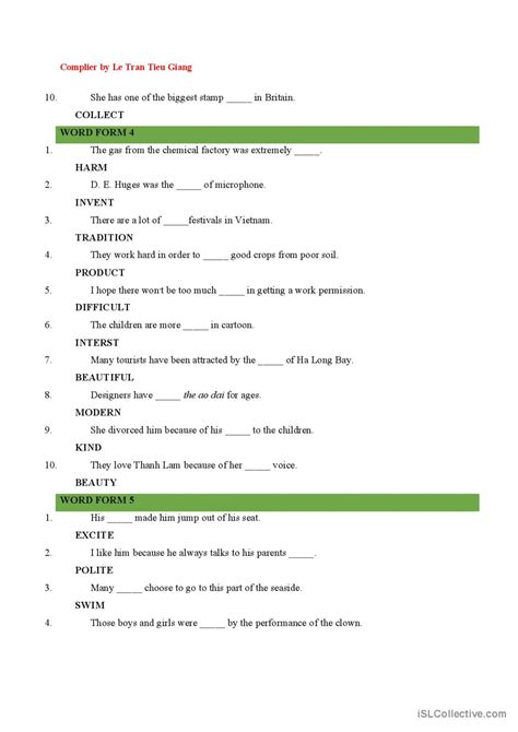 exercises of word form general gramm…: English ESL worksheets pdf & doc