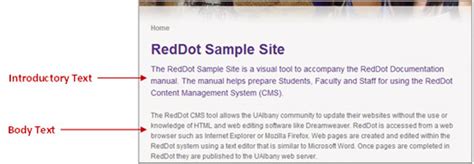 How to Add New Introductory & Body Text - RedDot Documentation - University at Albany-SUNY