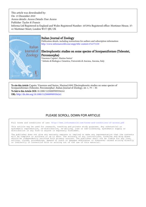 (PDF) Electrophoretic studies on some species of Scorpaeniformes (Teleostei, Percomorpha)