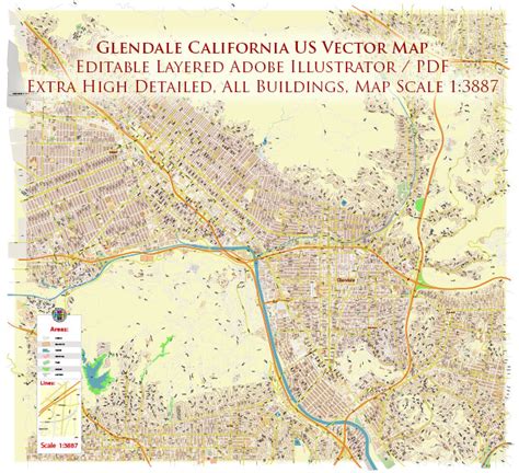 Glendale California US Map Vector City Plan High Detailed Street Map ...