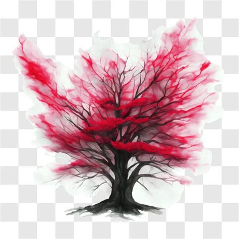 Download Vibrant Red Leaves Tree Painting PNG Online - Creative Fabrica