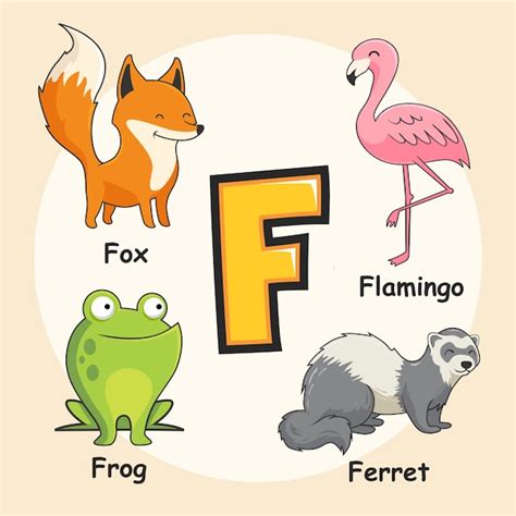 Premium Vector | Animals alphabet letter f