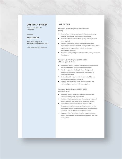 Aerospace Quality Engineer Resume in Word, Pages - Download | Template.net