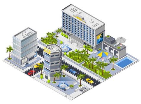 Luxury Hotel Buildings Isometric Design Concept 475990 Vector Art at ...