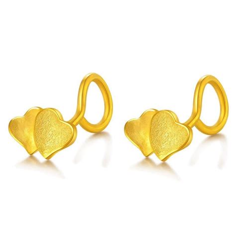 Pure 24K Yellow Gold Stud Earrings 999 Gold Women Heart Stud Earrings-in Stud Earrings from ...