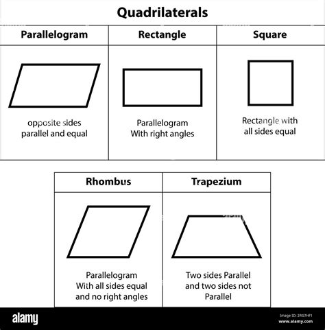 Quadrilaterals. parallelogram, Rectangle, square, Rhombus, Trapezium. 2D shape icon for math ...