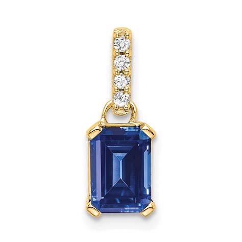 10K Yellow Gold Created Sapphire and Pendant - in.