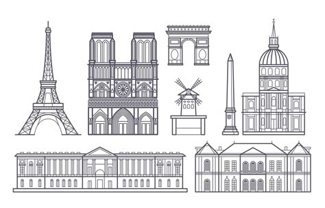 Outline paris landscape, france vector landmarks icons By Microvector | TheHungryJPEG