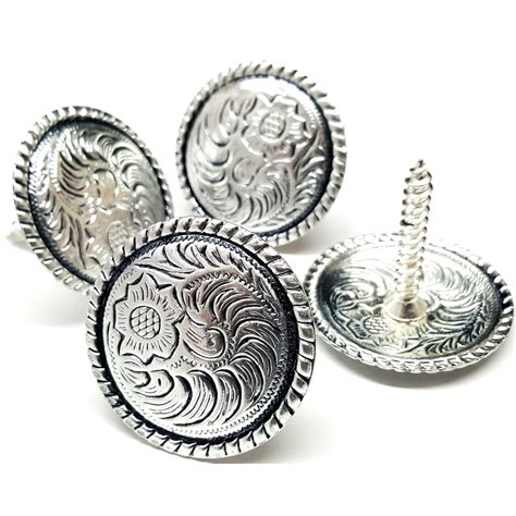 4 Pack Set, 1" Antiqued Silver Western Saddle Bright Concho With Wood Screw Back ⋆ Hill Saddlery