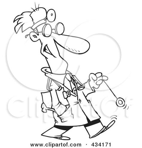 Royalty-Free (RF) Clipart Illustration of Line Art of a Cartoon Psychiatrist Playing With A Yo ...