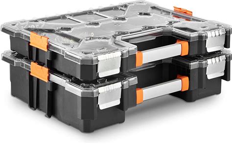 VonHaus Interlockable Tool Adjustable Portable Storage Organizer Box, 2 ...